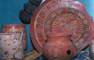 image, Maya pottery in Uaxactun museum.