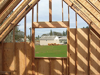 View of existing onsite buildings from new cottage construction.