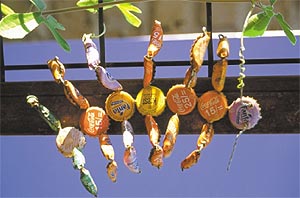 Centipede made from Mexican bottle caps.