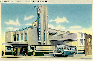 Greyhound bus postcard.