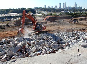 Breaking up concrete onsite.