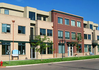 Commercial and live/work architecture in Bradburn Village.