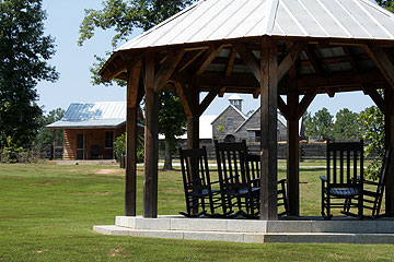 Gazebo, cabin, and stables
