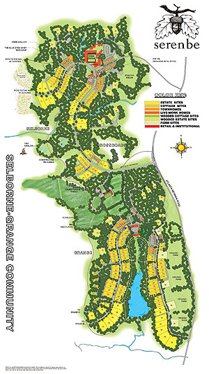 Serenbe site plan with Selborne and Grange hamlets. Click for PDF version.