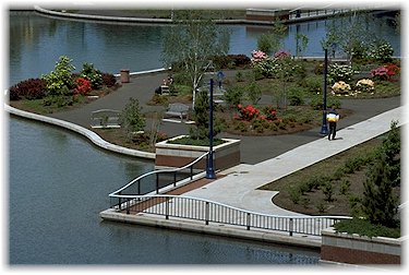 Landscaping and public spaces adjacent to the Lake of the Commons