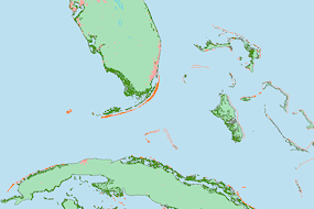 Map of coral reefs in the Caribbean.