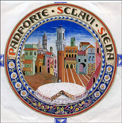 Siena's midieval architecture on panforte packaging. 