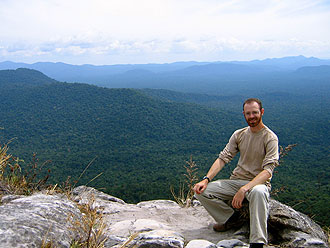 The author rests at the boundary between savannah and rainforest.