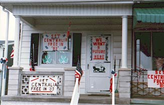image, Centralia front porch in 1983--"Set Centralia Free in '83." Photo courtesy www.CentraliaPA.com.