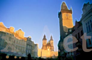 image, Plaza with clocktower.