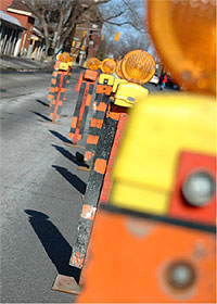 Barricades on street.