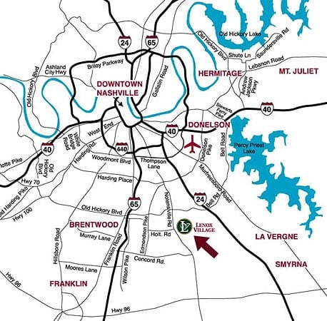 Lenox Village and Metropolitan Nashville Location Map