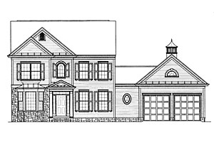 image, Regent Homes' Ahsley model is front-loaded, but with neotraditional architectural details.