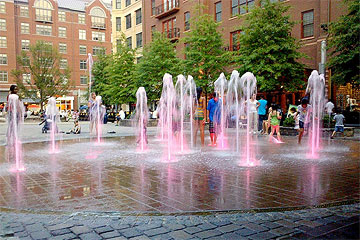 Lighted fountains at the public plaza