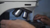 Close up of microscope objective lenses