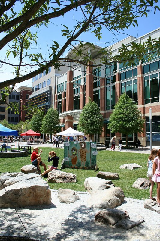 The town square is an active space inside and out in all seasons. Photo by Simmons B. Buntin.