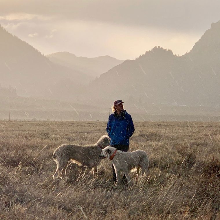 Mike with dogs in Colorado high country in the rain