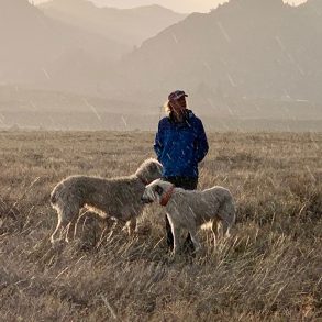 Mike with dogs in Colorado high country in the rain