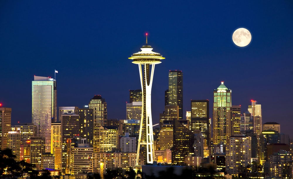 Seattle skyline at night