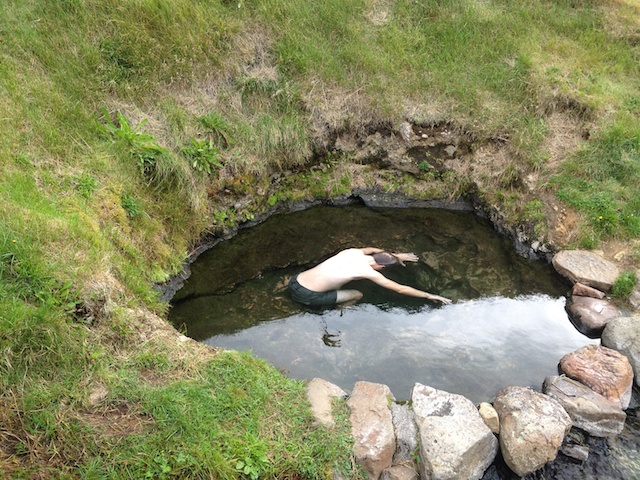 basking in the Gvendur the Good thermal springs, Bjarnarfjörður