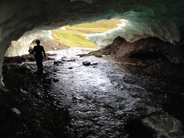 a river runs through it. Ice mass in the Westfjords