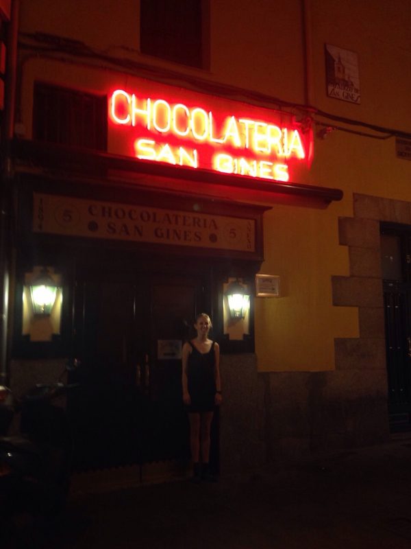 Standing outside of San Gines, churros and chocolate restaurant
