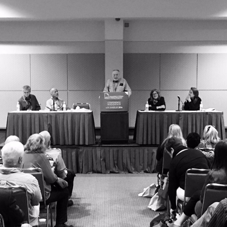 Left to right: Ken Lamberton, Mark Doty, Richard Shelton, Alison Hawthorne Deming, and Naomi Shihab Nye.