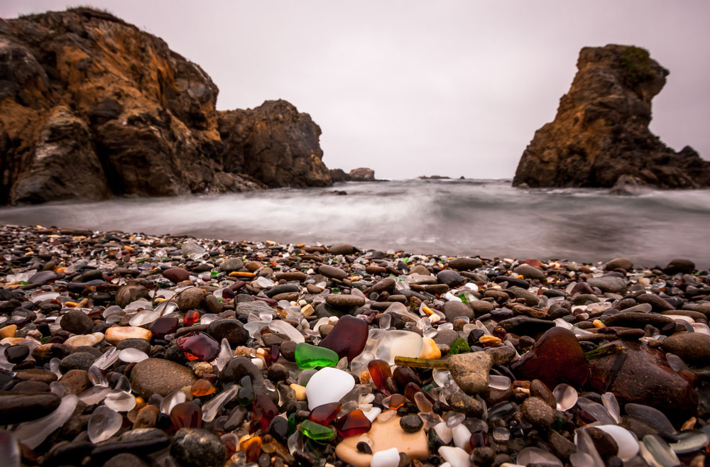 Photo of Glass Beach at Fort Bragg, California, by Aneta Waberska, courtesy Shutterstock.