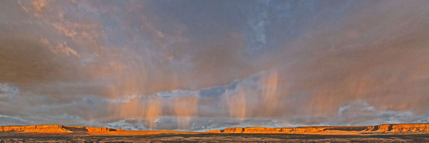 Mesas near Bluff, Utah: storm at sunset