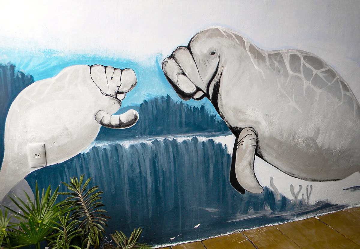 Wall mural of manatees