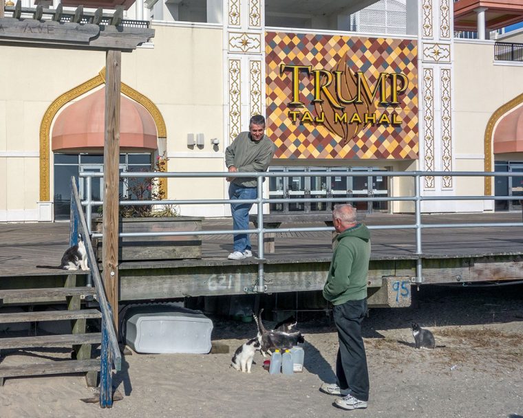 Men outside Trump Taj Mahal