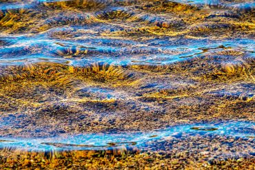 Reflection of light on water above riverbottom