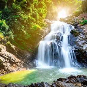 Waterfall with glowing light