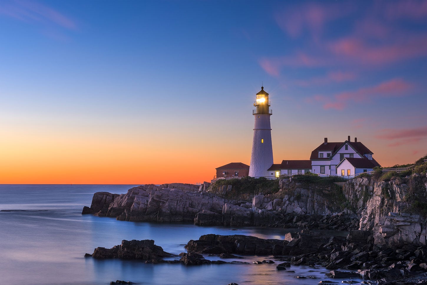 Lighthouse in Maine at dusk