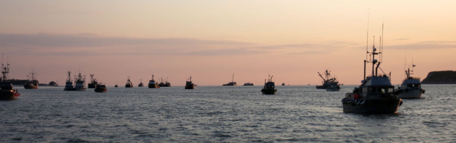 Boats on Bristol Bay at dusk