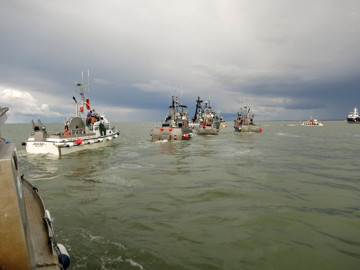 Boats waiting under a gunmetal