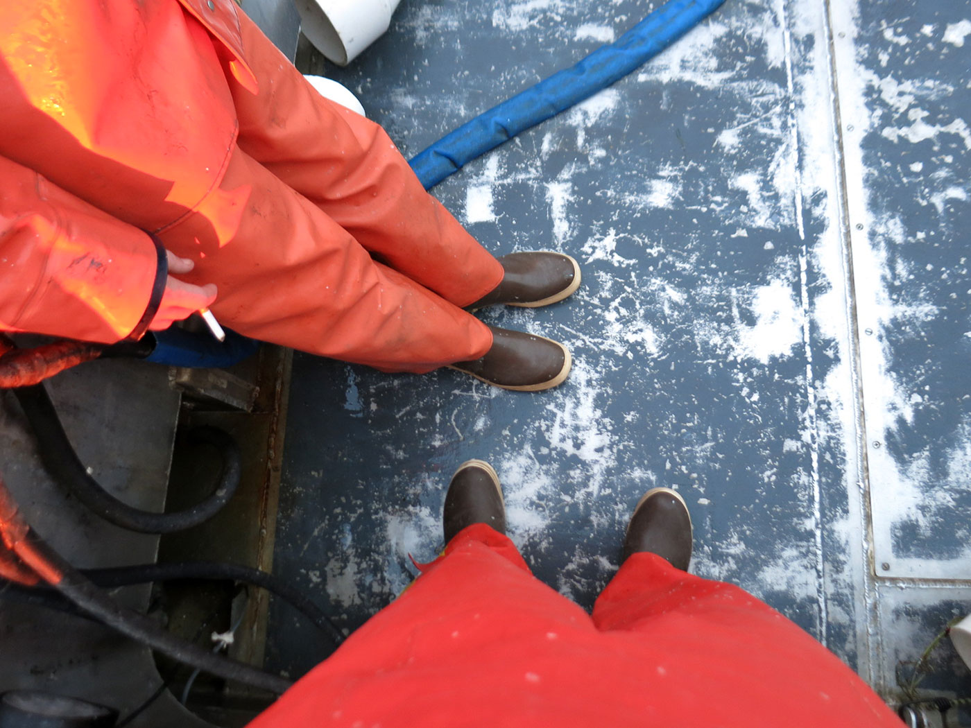 On deck, taking a break.