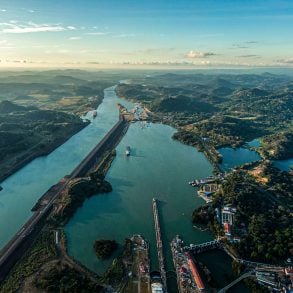 Aerial view of the Miraflores Locks on the Panama Canal