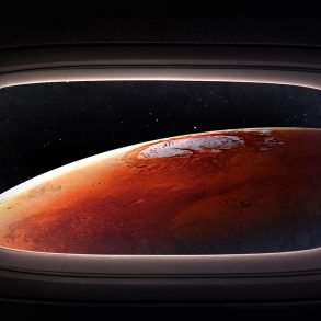 Mars viewed through spacecraft window