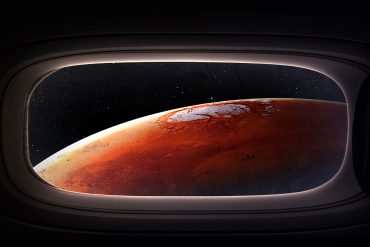 Mars viewed through spacecraft window