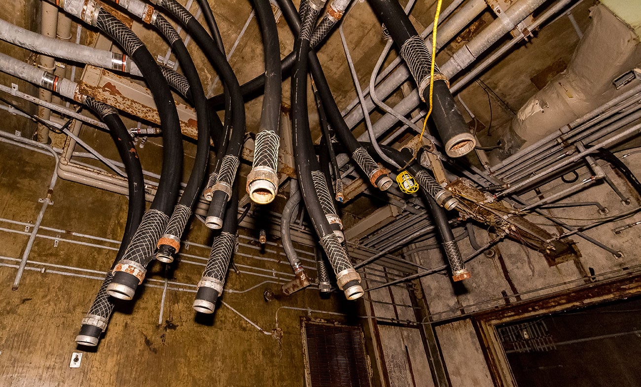 Conduit and pipes from the ceiling