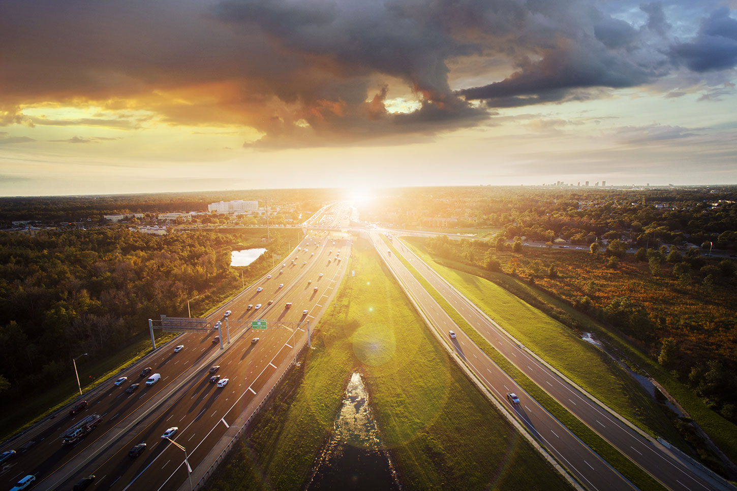 Sunset over highway in Central Florida