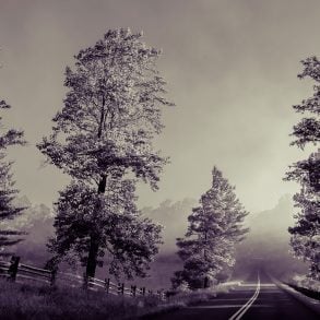Blue Ridge highway in black and white