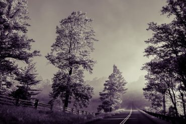 Blue Ridge highway in black and white
