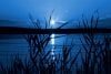 Moonlight on lake at night