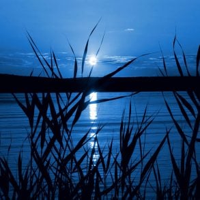 Moonlight on lake at night