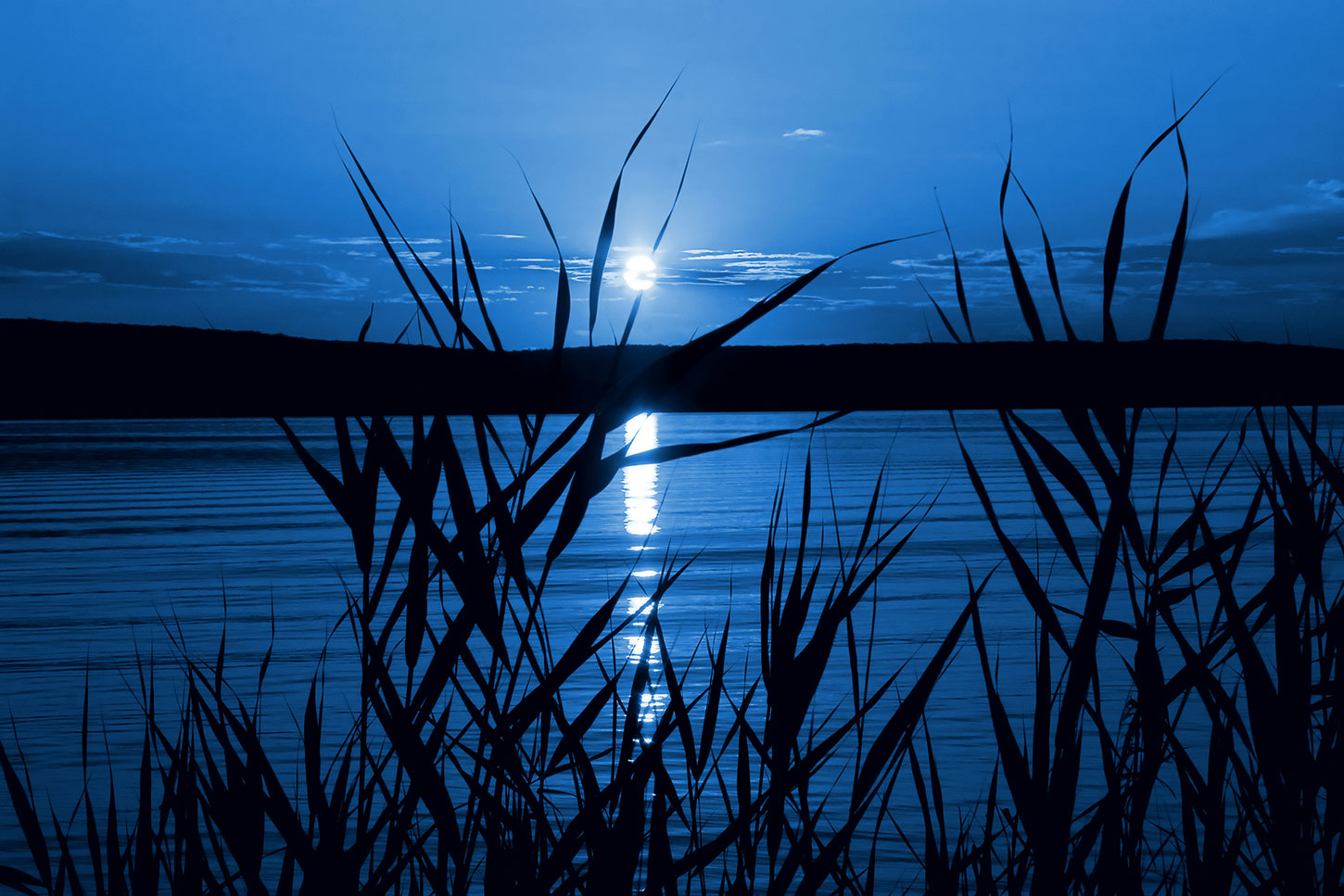 Moonlight on lake at night