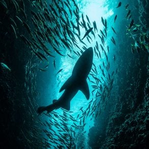 Shark in a school of fish