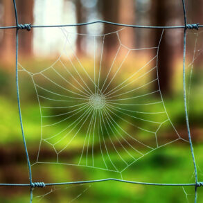 Spider web in fence