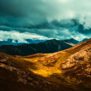 Dark clouds over Alaska mountains